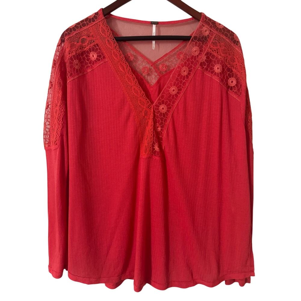 Free People Lola Long Sleeve Top Rose Crimson Size Small‎